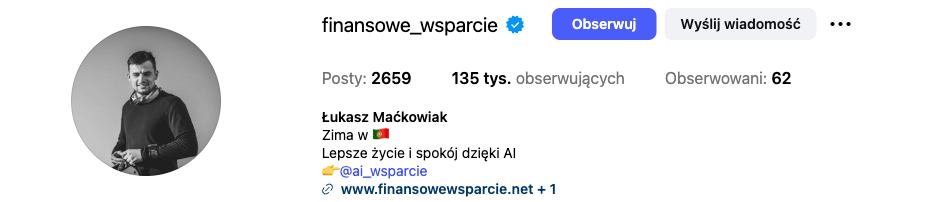 Profil @finansowe_wsparcie na Instagramie — 135 tys. obserwujących